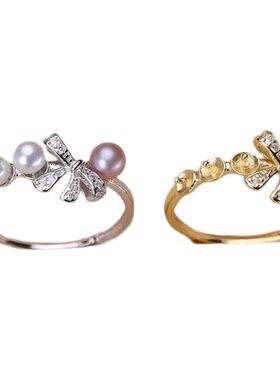 s925纯银戒指环 银饰多珠可调节珍珠戒指托 DIY手工制作银配件