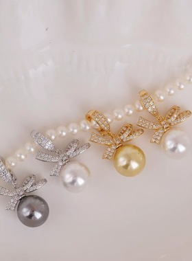 DIY手工制作珍珠项坠多功能开口吊坠银饰 s925纯银蝴蝶结空托配件