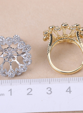 s925纯银戒指环 银饰开口大托可调节珍珠戒指托 DIY手工制作