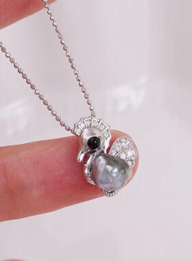 DIY手工制作珍珠项坠海马吊坠银饰 s925纯银挂坠不含链半成品配件