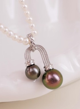 DIY手工制作珍珠项坠多功能开口双珠吊坠银饰 s925纯银半成品空托