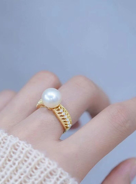 s925纯银戒指环 银饰开口可调节珍珠戒指托 DIY手工制作银配件