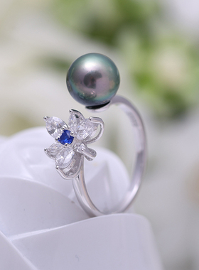 s925纯银银饰戒指空托配件手工制作珍珠时尚简约百搭小花款活口