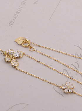 珍珠吊坠配件 s925纯银蝴蝶含项链 配件套链 diy吊坠项坠手工饰品