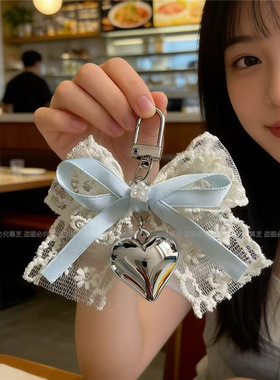 甜美ins甜妹CCB爱心蕾丝丝带蝴蝶结手机壳挂件包包钥匙扣饰品配饰