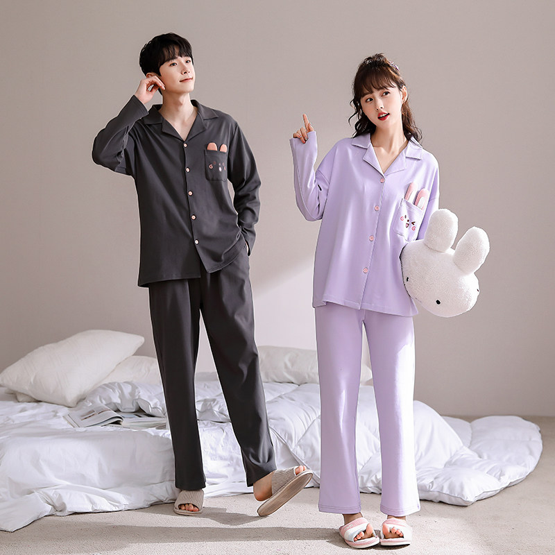 小熊联名黛梦思爽棉情侣春秋男睡衣 黛梦思睡衣/家居服套装