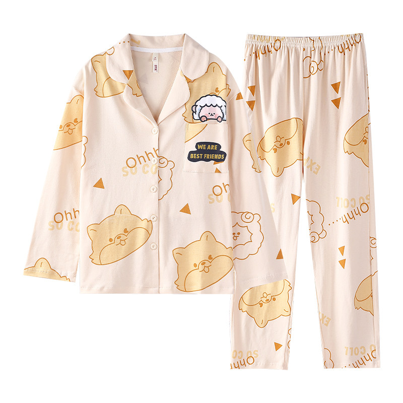 小熊联名黛梦思情侣春秋纯棉睡衣 黛梦思睡衣/家居服套装