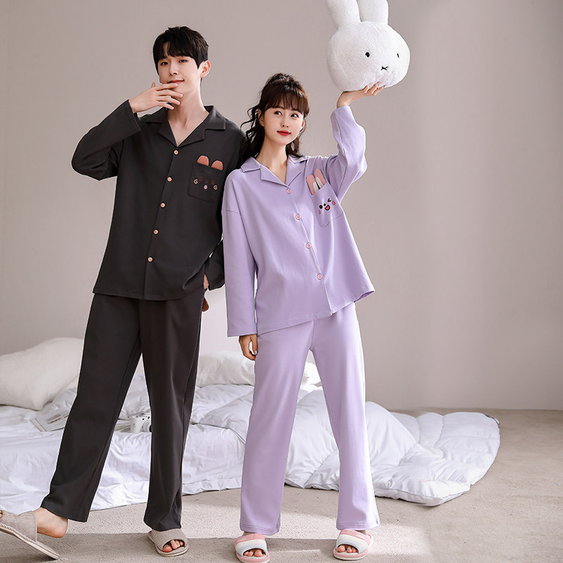 小熊联名黛梦思爽棉情侣春秋男睡衣 黛梦思睡衣/家居服套装