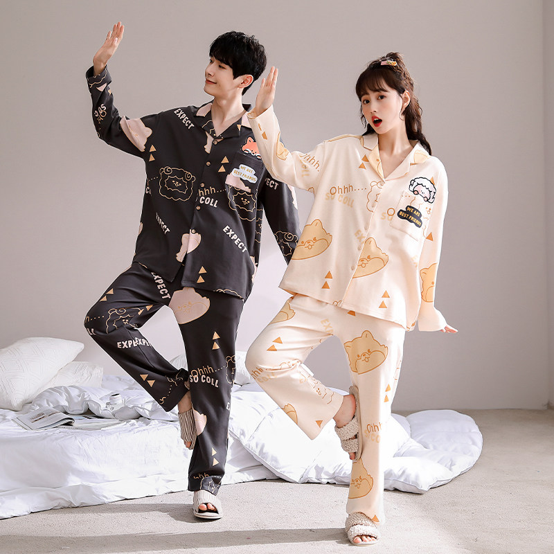 小熊联名黛梦思情侣春秋纯棉睡衣 黛梦思睡衣/家居服套装