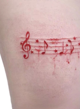 红色五线谱音符彩色纹身贴防水性感辣妹个性小众设计感手腕大腿贴