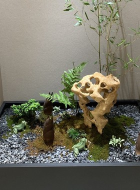 开口青蛙陶瓷摆件假山盆景鱼缸