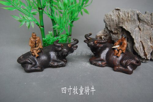 牧童骑卧牛运财童子陶瓷摆件风水假山盆景配件庭院家居艺术装饰品 - 图0