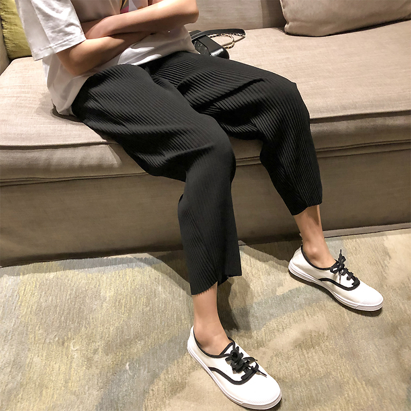 喜贵子育才专卖店孕妇夏装打底裤直筒阔腿裤子时尚宽松冰丝九分外穿薄款雪纺百褶裤1