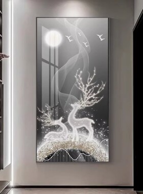 九鱼聚财图壁画2026年新款高端玄关装饰画入户正对门带led灯挂画