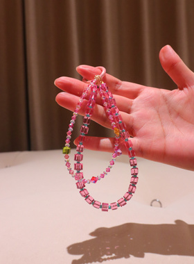 粉色方糖blingbling双层手机链