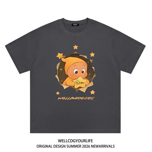 WE11DONE CDG美式潮牌WELLDONE卡通星星人印花宽松纯棉短袖t恤夏 - 图1