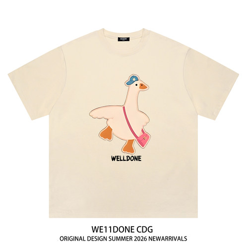 WE11DONE CDG美式潮牌WELLDONE卡通小鹅印花重磅宽松纯棉短袖t恤 - 图2