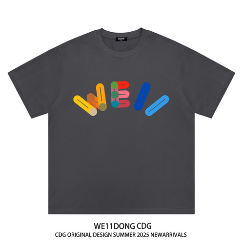 WE11DONE CDG美式复古彩色字母印花潮牌重磅宽松男女纯棉短袖T恤 - 图2