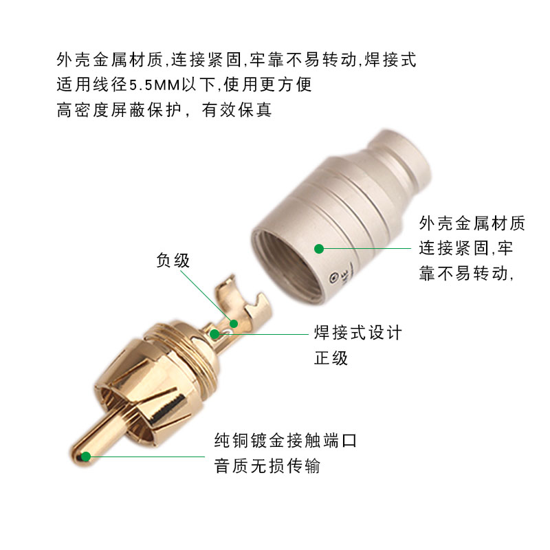 纯铜镀金RCA插头 莲花头 HIFI音频线插头 信号线插头焊接接头插座 - 图1