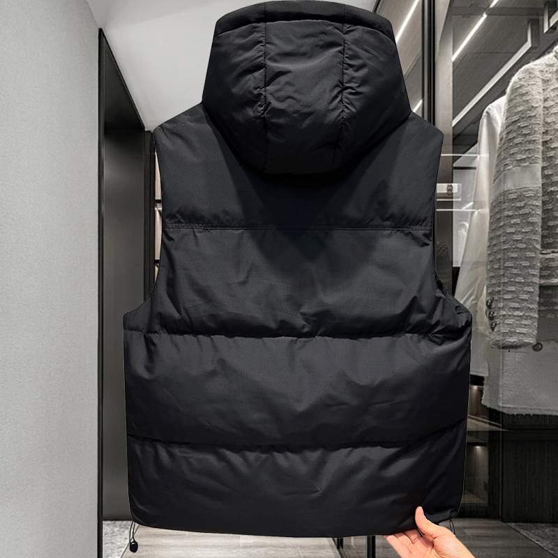 2025冬季新款男士羽绒马甲连帽加厚潮白鸭绒马夹情侣保暖坎肩外套 - 图3