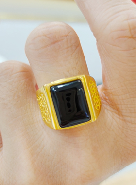 金包银男士戒指宽面开口貔貅调节