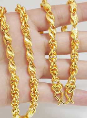 金包银骑士项链潮男时尚款古法颈链实心999足黄包金麻花链高级感