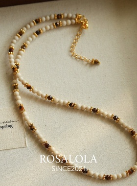 ROSALOLA 焦糖奶咖·法式复古老钱风天然石项链·LOLA系列 052502