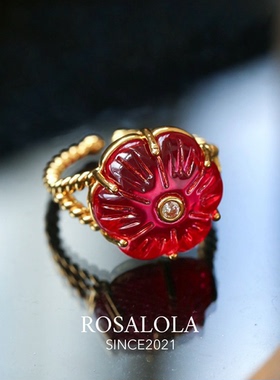 ROSALOLA 绯红·法式浪漫复古手工琉璃花朵戒指·LOLA系列 052701