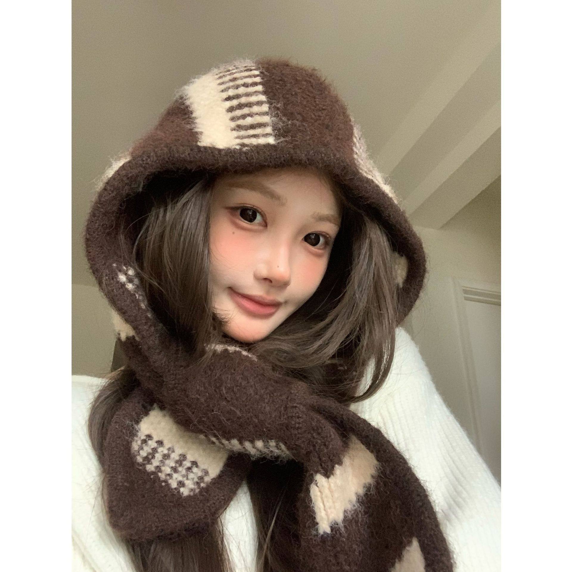 杨凯雯同款兔耳朵羊毛帽子围脖一体针织帽巴拉克拉法帽2025新款,淘宝优惠券,粉丝福利购,淘宝优惠卷