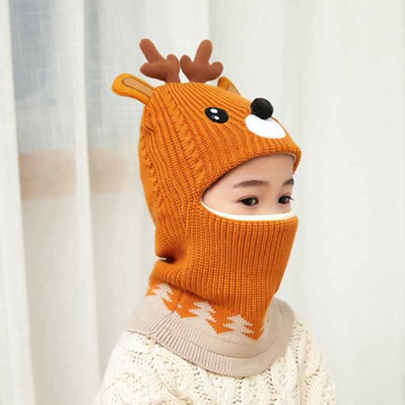 儿童帽子秋冬韩版男童加绒护耳围脖宝宝冬季防风护脸一体毛线帽潮,淘宝优惠券,粉丝福利购,淘宝优惠卷