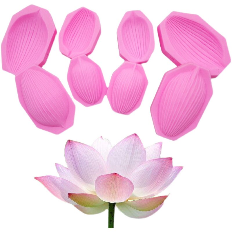 中式荷花硅胶纹路模具 翻糖花瓣纹理压模蛋糕模具装饰粘土花模