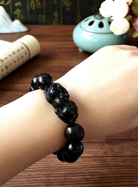树脂亚克力貔貅佛珠手串仿黑曜石