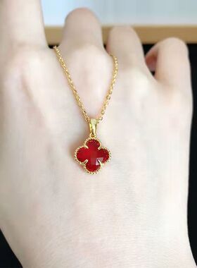 韩版时尚简约18K玫瑰金电镀钛钢锁骨项链女小红花镶钻轻奢大众款