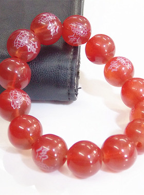 巴西玛瑙串珠红色佛字玉器手链