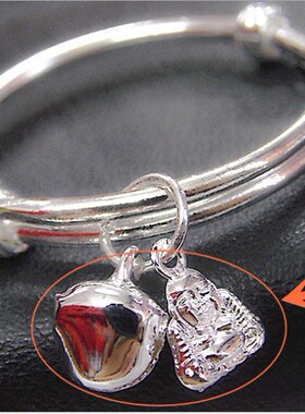 小孩电镀白金色铃铛儿童手环