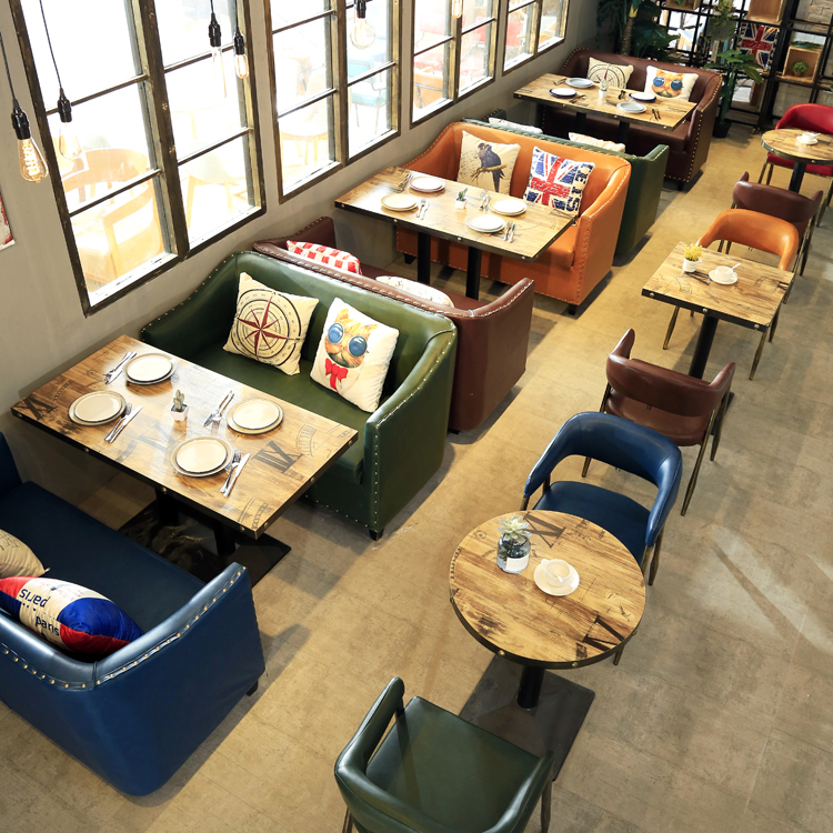 咖啡厅沙发复古西餐厅酒吧沙发卡座奶茶店 甜饮品店沙发桌椅组合