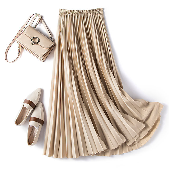 1929<High Quality>Matte Pleated Skirt Spring and Summer Women's Mid-Length High Waist Slim Versatile A-Line Long Skirt