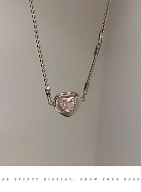 新款爆款高级感满钻港风爱心项链女轻奢小众简约锁骨链爱心简约