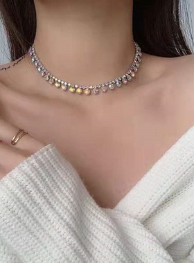 自带焦点幻彩闪钻韩国ins轻奢小众项链女冷淡风锁骨链脖子饰品潮