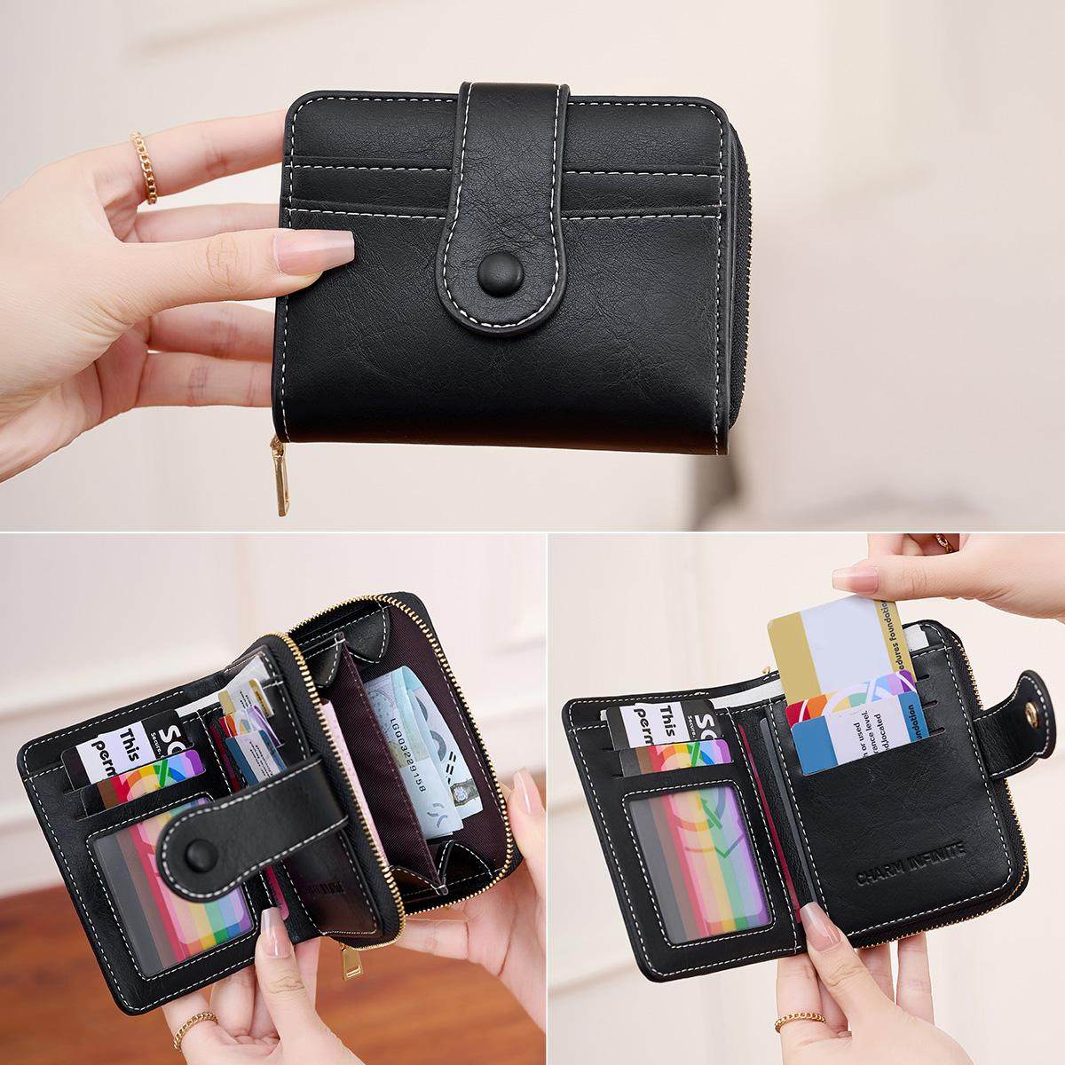 2025新款纯色时尚防盗刷女士短款钱包多功能拉链零钱包,淘宝优惠券,粉丝福利购,淘宝优惠卷