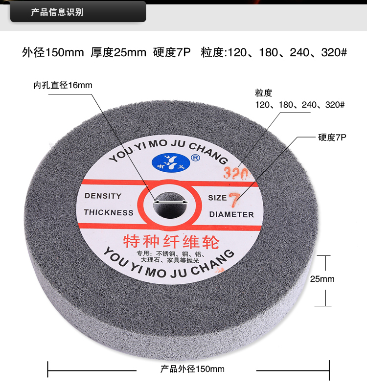 有义纤维轮尼龙轮抛光轮 不织布研磨轮抛光片 150*25mm 5P 7P 9P - 图1