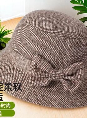 中老年人妈妈新款盆帽帽子秋冬季毛呢保暖渔夫帽洋气奶奶老太太