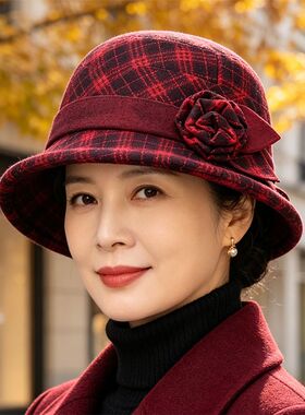 中老年人帽子女秋冬季妈妈渔夫帽保暖奶奶盆帽加厚毛呢休闲老人帽