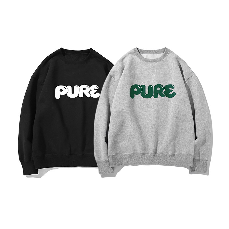 Pureピュア 七色秋冬季POP字体OVERSIZE宽松重磅加绒圆领无帽卫衣