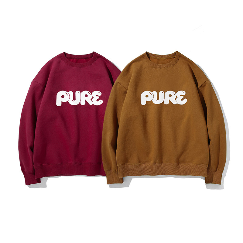 Pureピュア 七色秋冬季POP字体OVERSIZE宽松重磅加绒圆领无帽卫衣