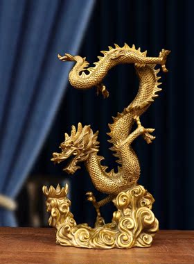 纯铜龙摆件飞龙在天盘龙柱五爪青龙戏珠龙形桌面装饰动物玄关礼品