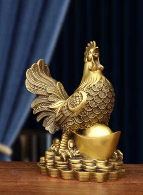 铜鸡摆件纯铜金鸡报喜元宝公鸡报晓家居客厅十二生肖鸡工艺品装饰