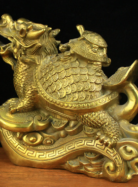 纯铜如意三代龙龟归来摆件