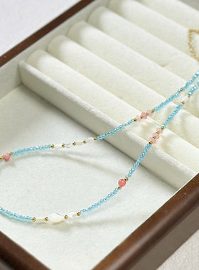 春季清新天然石水晶手工多巴胺项链草莓晶贝壳蓝水晶项链学生闺蜜