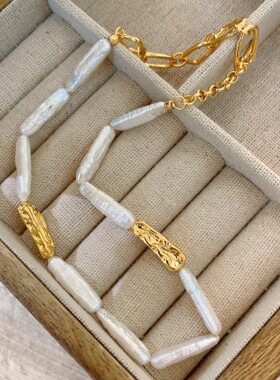 秋冬 饰品天然淡水巴洛克牙签珍珠项链女轻奢小众法式复古异形不